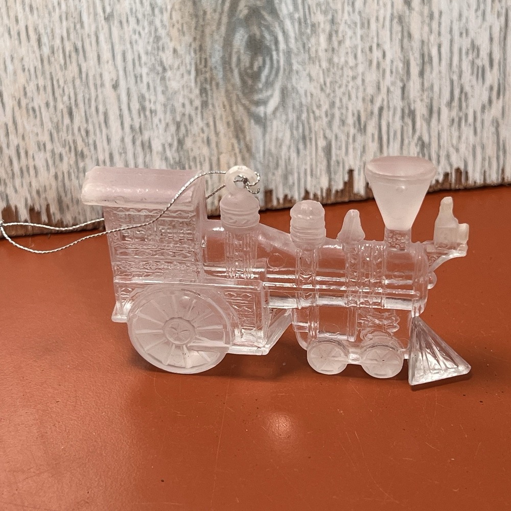 Vtg Clear Plastic Train Engine Locomotive Ornament